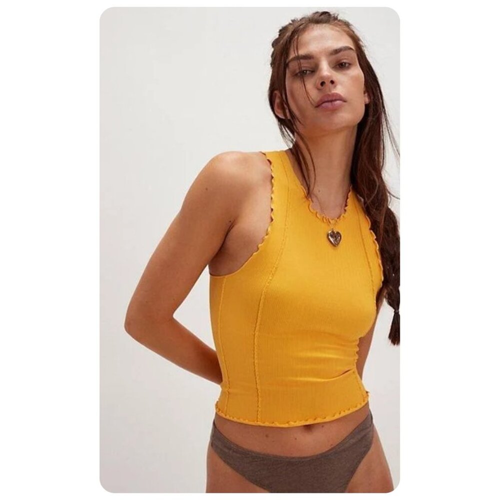Free People Yellow Ribbed Halter Tank - Picture 2 of 6